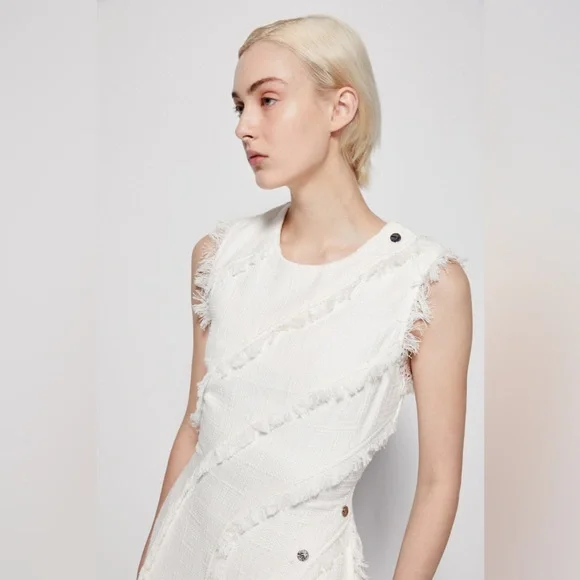 Nwt $745 jonathan simkhai elisha shredded boucle midi dress in ivory - Picture 4 of 6